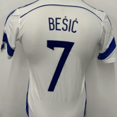 Bosnia and Herzegovina 2014 Match Worn Football Shirt: White short sleeve shirt. Number 7 Besic. Worn during Euros Qualifiers. Euro badges to sleeves.