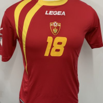 Montenegro 2014 Match Worn Football Shirt: Red short sleeve shirt. Number 18. Worn during World Cup Qualifiers.
