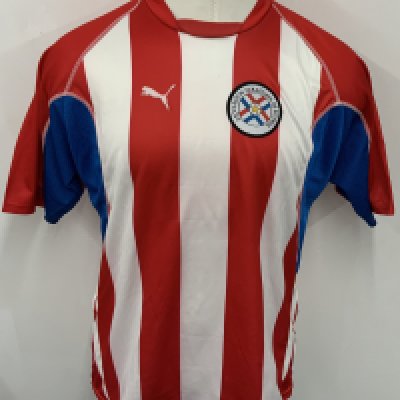 Paraguay 2002 Match Worn Football Shirt: Red and white striped short sleeve shirt. Number 11.