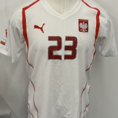 Poland 2006 Match Worn Football Shirt: White short sleeve shirt. Number 22. We believe this shirt used to have a patch to sleeve and may have come off in wash. 
