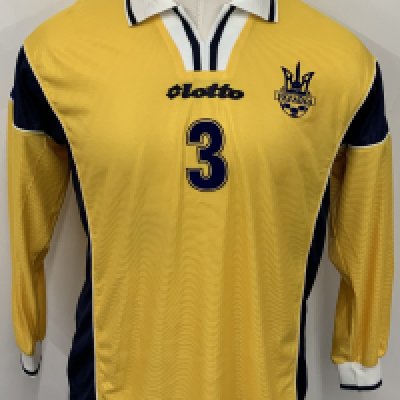 Ukraine 2002 - 2003 Match Worn Football Shirt: Yellow long sleeve shirt. Number 3.