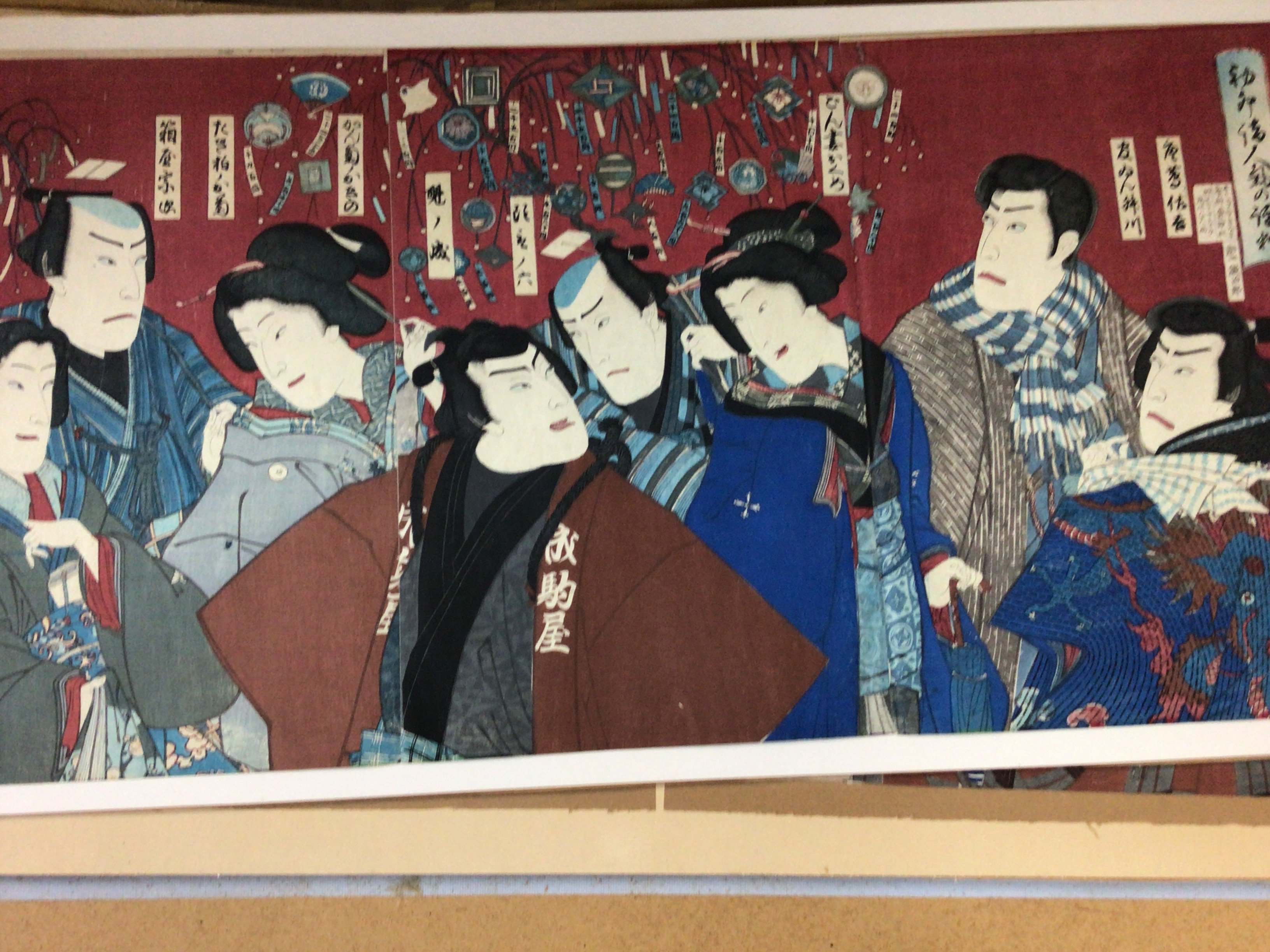 A collection of five Japanese triptych depicting Geisha and warriors