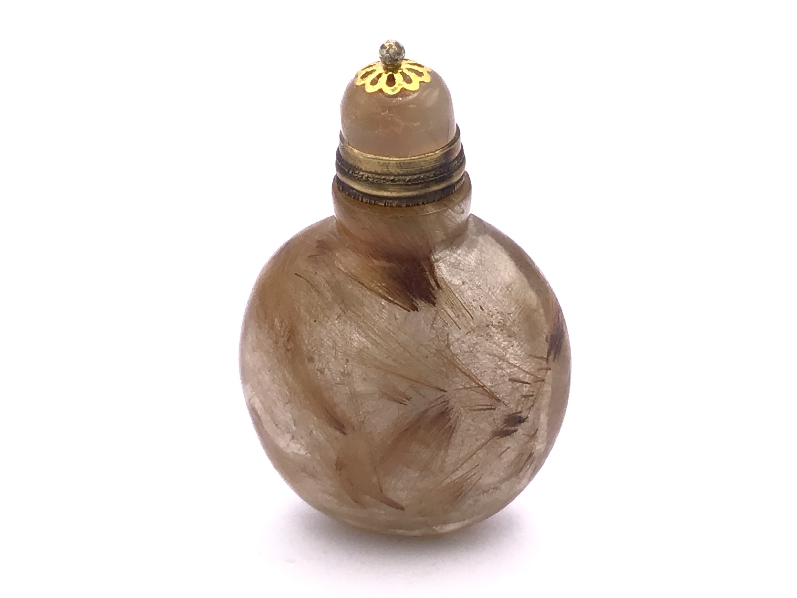 A 19thC Chinese hair crystal snuff bottle with rounded form, 4.9cm