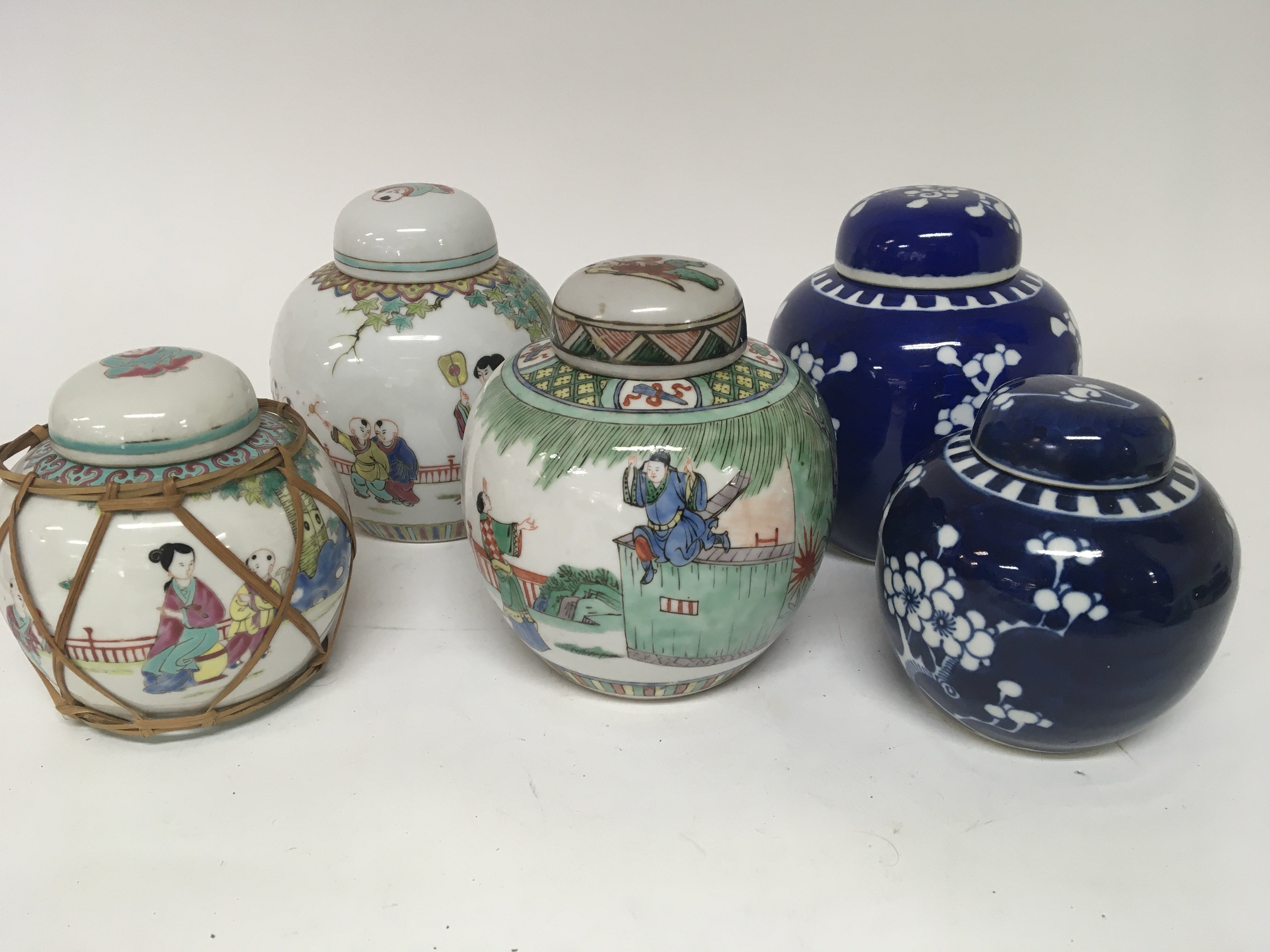 A collection of five Chinese export Porcelain ginger jars and covers (5)