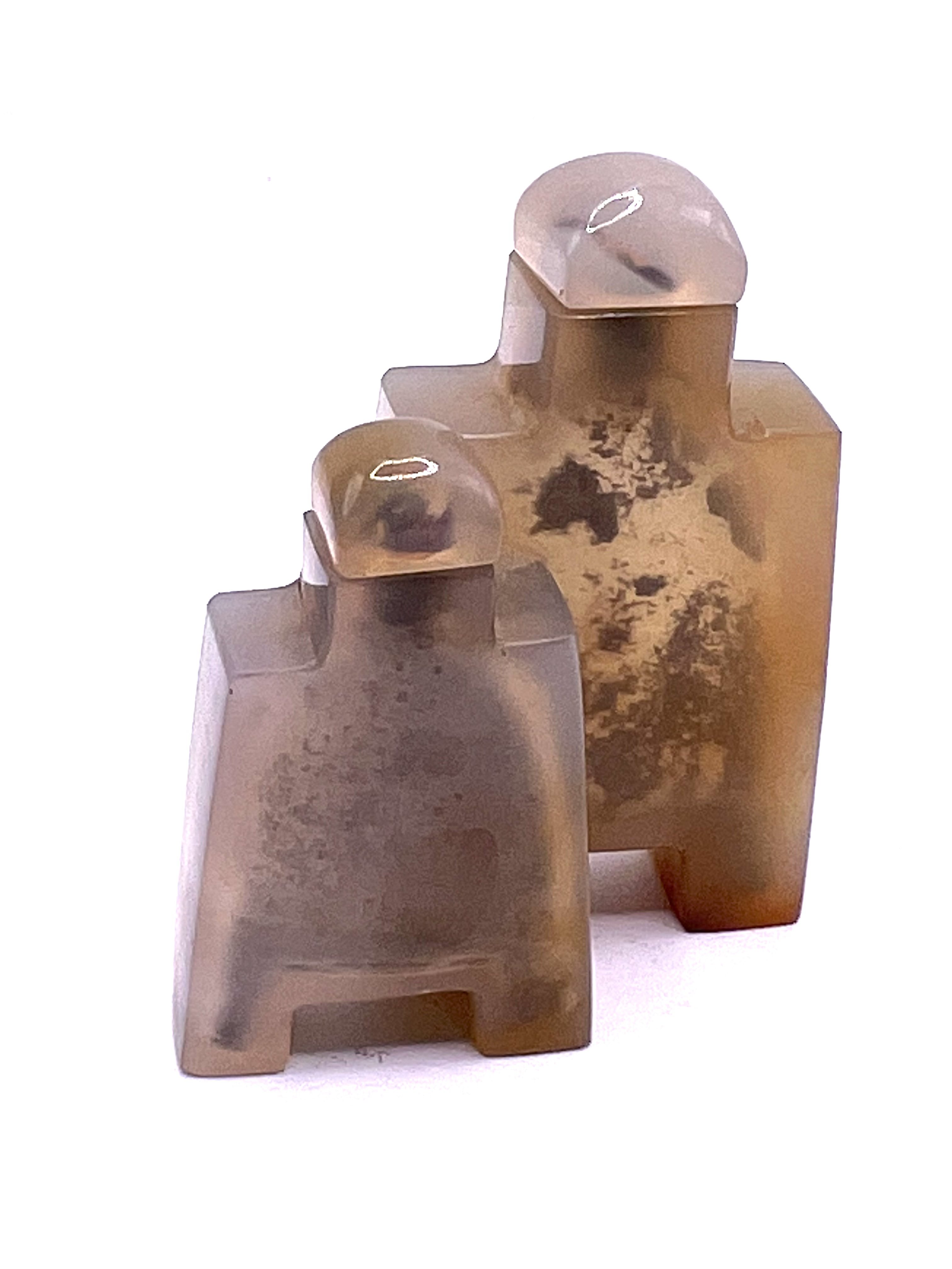 An unusual polished pale translucent agate double snuff bottle, well hollowed, 6cm.