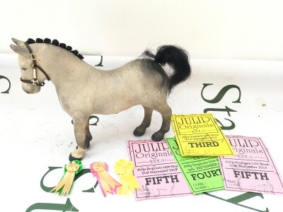 A 1980s Julip Cob Stallion Grey Wi5h Black Mane, one Sock, He Comes With His Rosettes From Julip Shows.