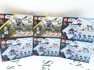4 X Boxed And Sealed Lego Star Wars Snowtrooper Battle Packs, And 2 X 501st Clone Troopers Pack. No Reserve.