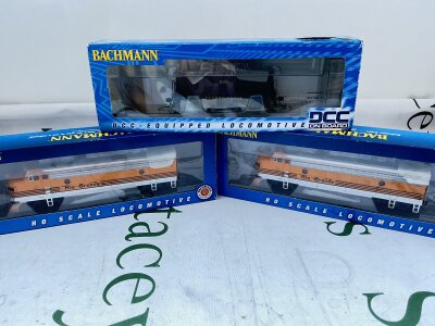 3 Boxed Bachmann H0 Gauge Locomotives. 2 X F7 A Diesel And A Switcher. No Reserve.