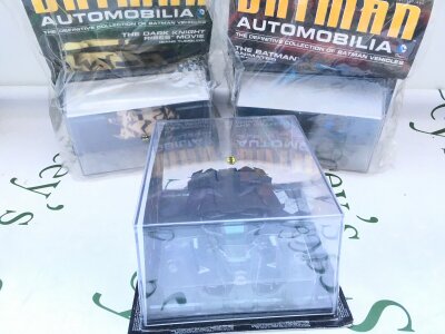 3 Batman Automobilia Cars, 2 With Magazines. No Reserve.