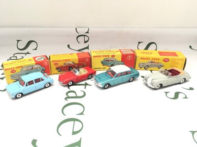 4 X Boxed Dinky Diecast Vehicles, A Morris 1100 #140, A Triumph Spitfire #114, A Triumph 2000 #135 And A Bentley Coupe #194.
