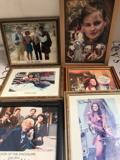 A Collection Of Framed Doector Who And Star Wars Pictures, some Doctor Who Signed With Some Being Dedicated.