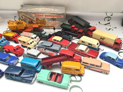 A Collection Of Playworn Dinky Diecast, including A Part Boxed 20-Ton Mounted Crane And 6 Tin Brim Toys.