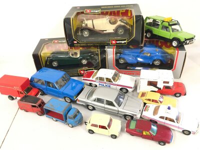 A Collection Of 3 Boxed Burago 1/24 Scale Cars And A Collection Of Playworn.