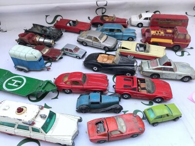 A Box Containing Playworn Diecast Including Matchbox and Corgi.