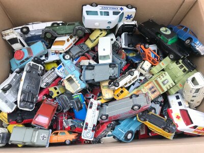 A Box Containing Playon Diecast, including Matchbox, Dinky, Corgi etc. no Reserve.