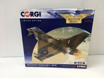 Boxed Corgi Aviation Archive diecast model featuring AA36407 a Eurofighter Typhoon FGR4. Battle of Britain 75th Anniversary scheme.  Limited edition 1:72 scale.  No reserve