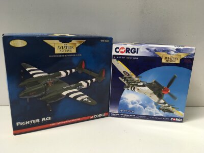 2x boxed limited edition Corgi Aviation Archive diecast models featuring P38j Lightening. SCAT II and a Hawker Typhoon MkIb.  1:72 scale .  No reserve (2)