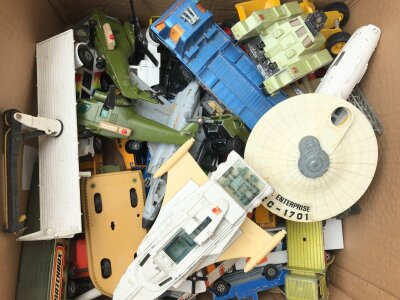 A Box Containing Playworn Diecast Including Dinky, Matchbox etc.