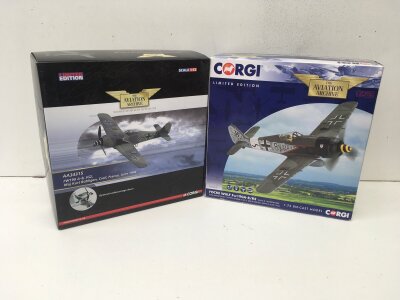 2x boxed Corgi Aviation Archive diecast models featuring AA34315 FW190 A8 and AA34317 Focke Wolf Fw190A8R2  BLACK 8.  Limited edition 1:72 scale  No reserve. (2)
