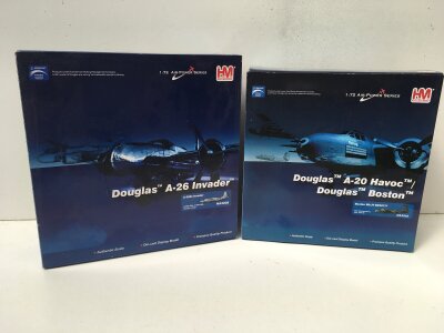 2x boxed HobbyMaster diecast models in the Air Power Series featuring HA3205  A26B Invader and Douglas A20 Havoc.  1:72 scale.  No reserve. (2)