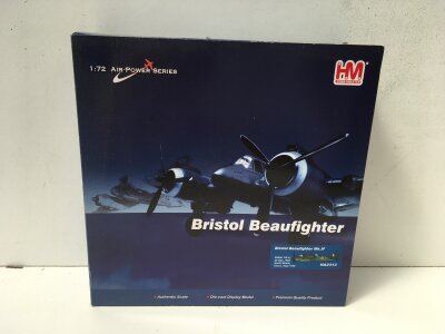 Boxed HobbyMaster diecast model in the Air Power Series.  Features HA2313  Bristol Beaufighter.  1:72 scale. No reserve