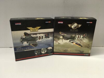 2x boxed Corgi Aviation Archive diecast models featuring AA38701 Spitfire Mk XIV  and AA31932 Supermarine Spitfire MkIX.  Limited edition 1:72 scale.  No reserve. (2)