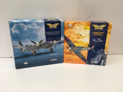 2x Boxed Corgi Aviation Archive diecast models featuring AA33802 DH Mosquito FBVI and 49002 Supermarine Spitfire MkIIA. Flying Aces  of Wing Commander Douglas Bader.  Limited Edition 1:72 scale .  No reserve (2)
