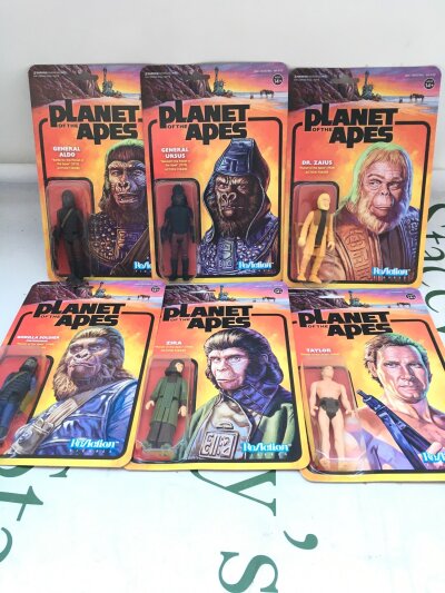6 Carded ReAction Planet Of The Apes Figures.