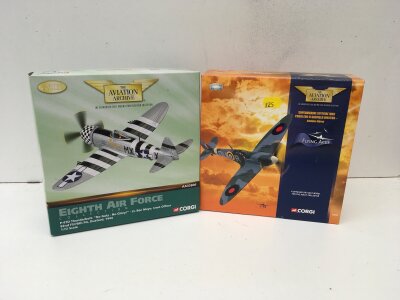 2x boxed Corgi Aviation Archive diecast models featuring AA33806 P47D Thunderbolt  NO GUTS NO GLORY. and 49003 Supermarine Spitfire MkII. Flying Aces.  Limited edition 1:72 scale no reserve (2)
