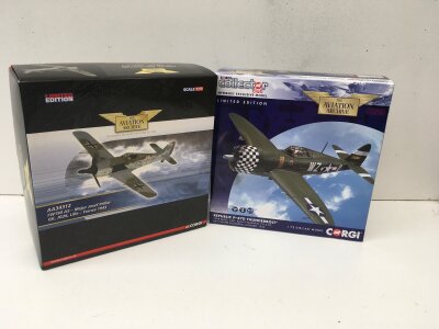 2x boxed Corgi Aviation Archive diecast models featuring AA34312 Focke Wulf 190 A5 and AA33826 P47D Thunderbolt WAR EAGLE.  Limited edition 1:72 scale  no reserve (2)
