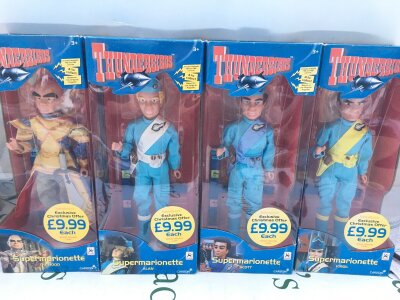 4 Boxed Carlton Thunderbirds Puppets including The Hood, Alan,Scot And Virgil.