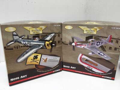 2x boxed Corgi Aviation Archive diecast models from the Nose Art collection featuring Us33811 P47D Thunderbolt and US32226 P51D Mustang DOWN FOR DOUBLE.  limited edition 1:72 scale.  No reserve. (2)