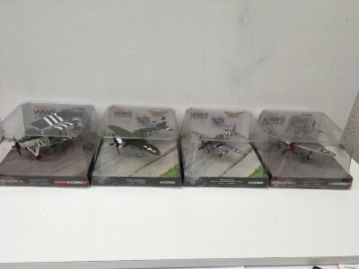 4x Corgi WWII legends featuring Aa36305 Fairey Swordfish MkII. AA33809 P47D Thunderbolt.  AA32211 P51D Mustang and US33817 P47 Thunderbolt.  1:72 scale.  No reserve. (4)