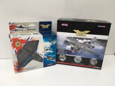 2 x boxed Corgi Aviation Archive diecast models featuring 49001 Spitfire MkI Battle of Britain and AA36310B Fairey Swordfish MkI. Limited edition 1:72 scale.  No reserve (2)
