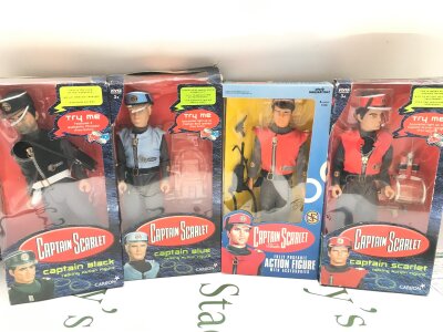 3 Boxed Carlton Captain Scarlet 12" Figures (2 Have Been out of Box) And A Vivid Captain Scarlet.(4).
