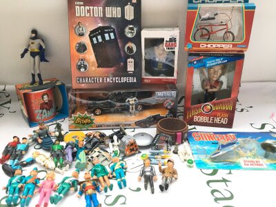 A Colleague Of Various Gerry Anderson Figures, A Flash Gordon Bobble Head, A Carded Matchbox Singray and Terrorfish Set, A Jada Batmobile etc.