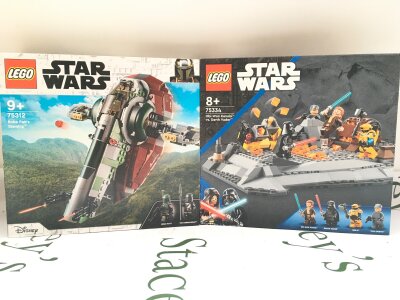 A Boxed And Sealed Lego Star Wars Boba Fetts Starship #75312 And Obi-Wan Kenobi vs. Darth Vader #75334.