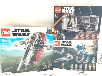 3 Boxed And Sealed Lego Star Wars Sets. Boba Fetts Starship #75312. Dark Trooper Attack #75324 And 501st Legion Clone Troopers #75280. No Reserve.