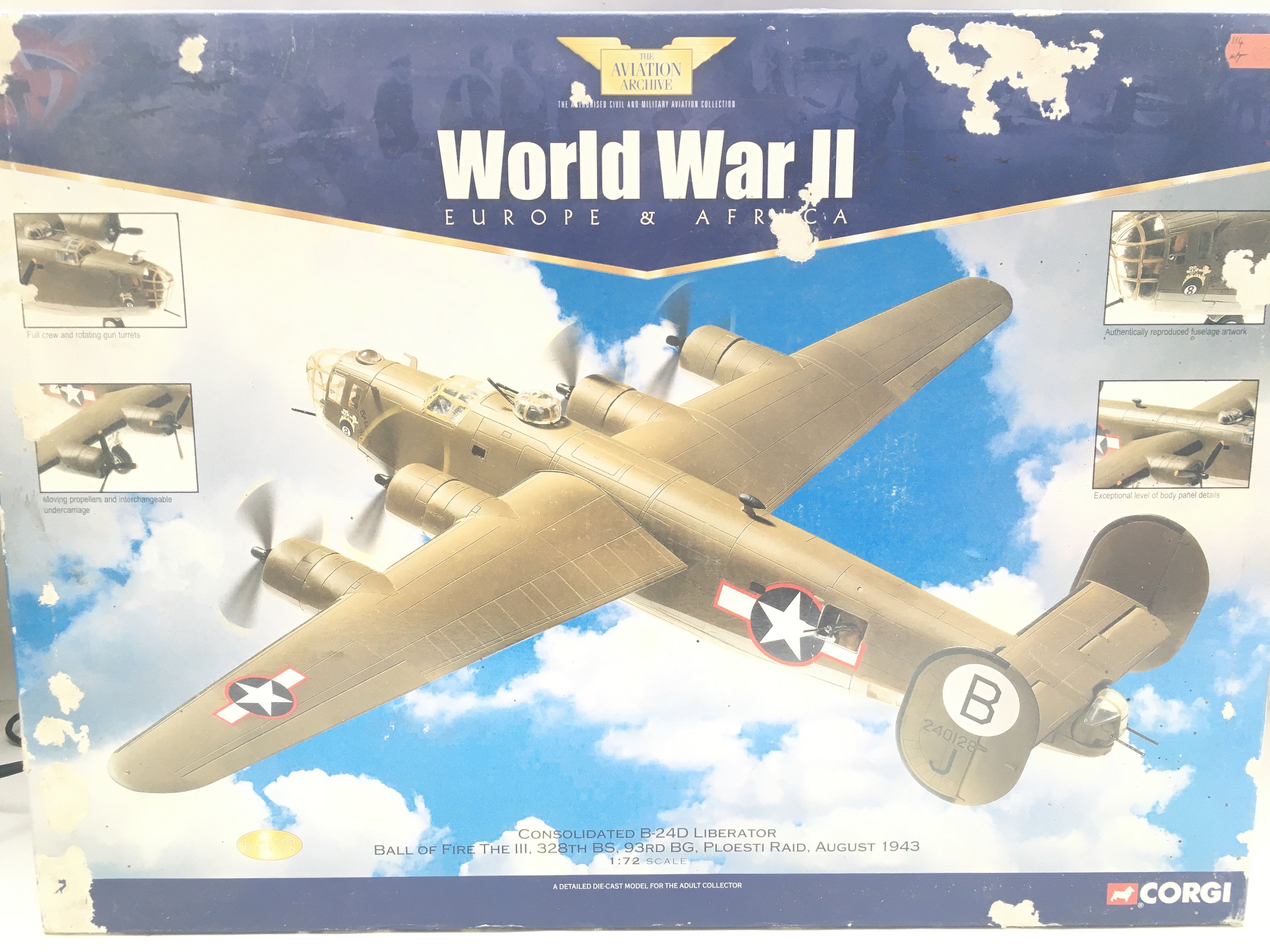 A Boxed Corgi Aviation Archive Consolidated B-24D Liberator. #AA34002. No Reserve. Box is Worn.