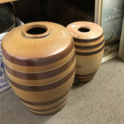 Two Doulton and Watts stone ware barrels. This lot cannot be posted