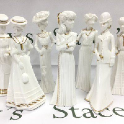 Seven boxed Spode Pauline Shine figures of ladies. Shipping category D. NO RESERVE