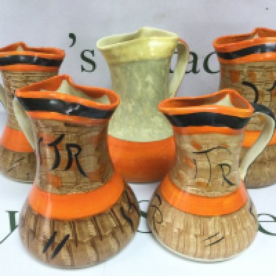 Ten Myott & Son pinched neck pottery jugs, tallest approx 20cm. Shipping category D. NO RESERVE