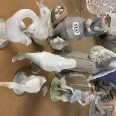 A collection of Lladro including figures with geese (7)