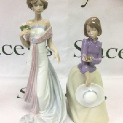 A Lladro and a Nao figure of ladies, tallest approx 32.5cm. Shipping category D.