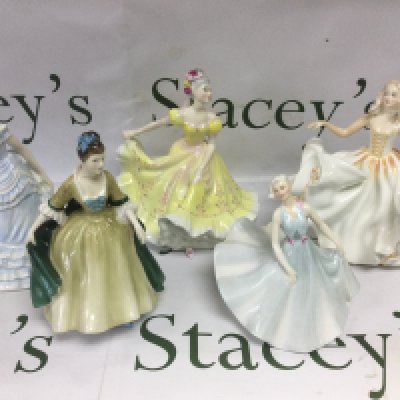 Four Royal Doulton figures of ladies plus one boxed Coalport example (5). Shipping category D.