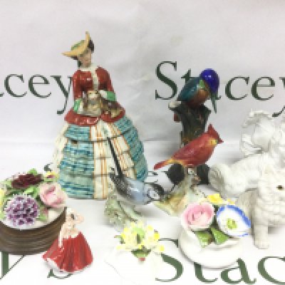 A collection of china items comprising figures of birds, posies etc. Shipping category D.