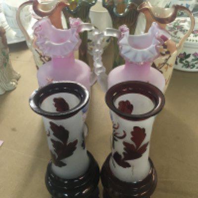 Four pairs of glass vases including carnival.