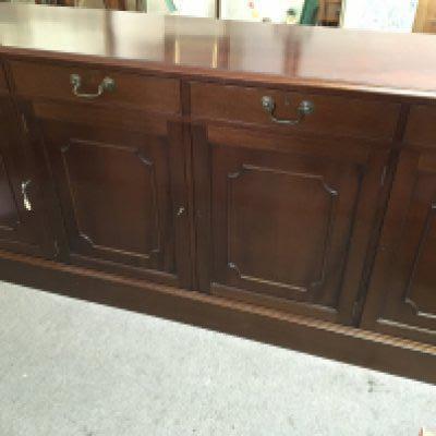 A Quality Mahogany sideboard Redman & Hall fitted with drawers and cupboards our oak lined drawers above cupboards with keys length 202cm. NO RESERVE