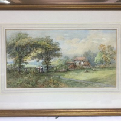 A framed and glazed watercolour titled 'The View At Moseley', approx 74cm x 52cm. Shipping category D. NO RESERVE