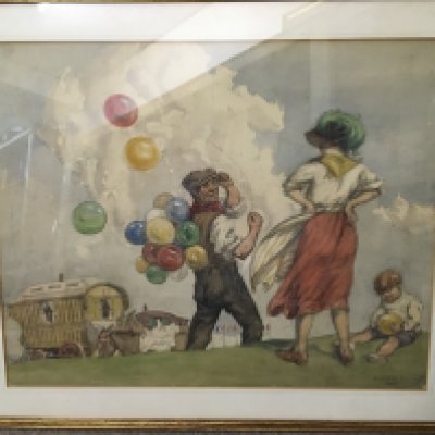 A framed watercolour painting by Cecil Ross Burnett depicting a Gypsy scene , dimensions 71x59cm. NO RESERVE